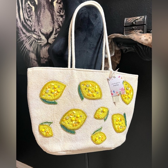 🍋Viral Made in India, Handcrafted Beaded Lemon Tote- NWT🍋 - Picture 1 of 10
